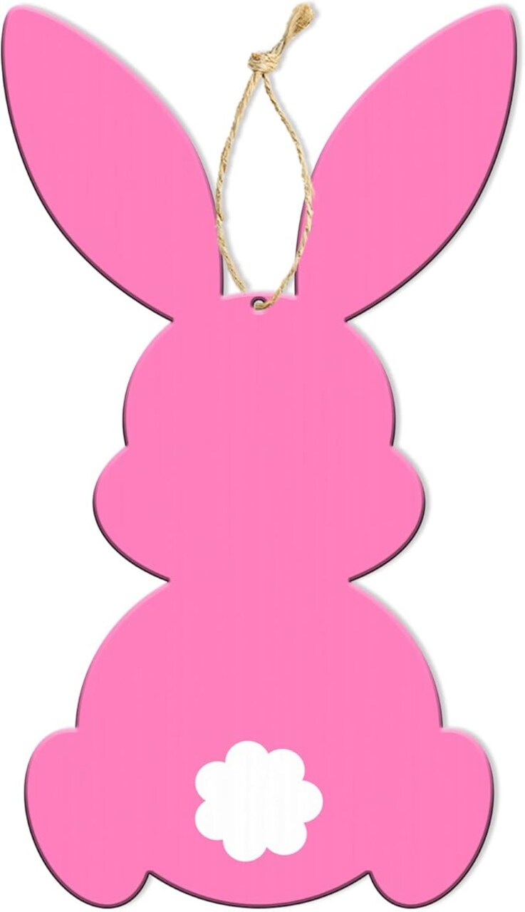 Easter Bunny Wooden Sign Easter Door Sign with String Easter Decorations Bunny Door Hanger Easter Wall Hanging Easter Bunny Banner Easter Rabbit Decor Easter Party Supplies (Pink)